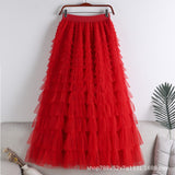 Net Yarn Splicing Cake Skirt 2025 Spring, Summer And Autumn And Winter New Medium And Long Skirt A-Word Long Skirt Pong Yarn Skirt