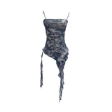 Dizzling Sling Sleeve Vest Women Wearing Slimming Net Yarn Irregular Ribbon Sleeveless Top 1227