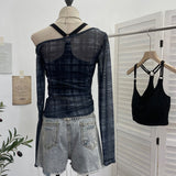 Real Shooting Spice Girls Spring Body Velvet Lattice Print Mesh Two Sets Of Long-Sleeved Tops Short Slings 2827