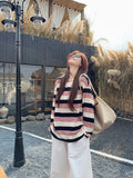 Korean Languid Wind Hit The Striped Striped T-Shirt Girl Early Autumn Thin Sunscreen Shirt Loose Casual Top