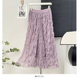 French Wave Roll Folding Fall Flowing High-Waist Thin Net Yarn Half-Dress Woman Summer Vacation Fairy Beach Dress