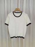 2025 Summer Korean Version Of Knitted Shirt Short Sleeve New Round Collar Bumpy Color Slim Top Women's Style Bottom Shirt