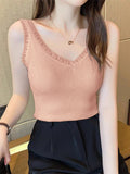 Suspension Vest Women Summer Ice Silk V Collar Small Vest Women Wearing Fashion Small Sling Belt Outside The Bottom Vest