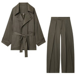 Women's Belt Ribbon Escape Coat 6136244 Folded Trousers 6136245