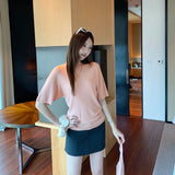 Unique Beautiful White Thin Round Collar Five-Sleeve Knitted T-Shirt For Women 2026 Summer New French Small Shirt