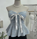 Small Fragrant Wind With Hanging Neck Bow Sling Vest Short High-Waist Shoulder Tector Blouse 2613