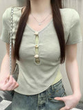 French Pure Lustful Two Short-Sleeved T-Shirts In The Summer With A Unique And Beautiful Short Top