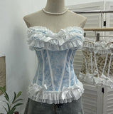 Pure Hottie Net Yarn Bow Braid Vest With Anti-Slip Strip Short Slipless Top 2823