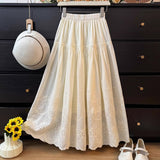 Japan And South Korea Leisure Hollow Flowers Embroidered Half-Dress Girls Spring And Autumn New Age Reduction Of High-Waist Folds Loose Large Umbrella