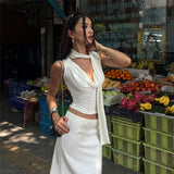 2025 Summer Hottie Sexy Slimming Collar Design Feeling With A Fluttering Belt Vest Top Sleeveless