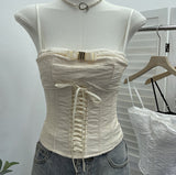 Real Shooting Thousand Gold-Sensitive Bow Strap Lace Lace With Breast Pad Sling Vest Short Blouse 1551