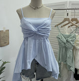 Real Shooting Irregular Kinky Skirt Shaved Belly Thin Sling Vest Design Slim Slime Sleeveless Top 9150