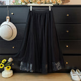 High-End Retro Print Mesh Splicing Half-Dress Dress Women Autumn 2025 High-Waist A Skirt On Both Sides Of The Big Swing Skirt