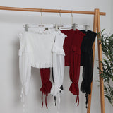One-Word Collar Shoulder Chiffon Shirt Niche Design Loose Folds Short-Sleeved Collared Billed Ears Long-Sleeved Belt Coat