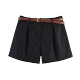 2026 Spring New Women's Fashion Casual Loose High-Waist Belt Shorts 4387472