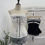 Sleeveless Strapped Braided Waistcoat With Lace Lace Spliced Folded Bodysuit 9325
