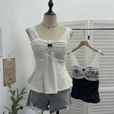 Real Shot Collision Lace Lace Splicing Sling Sling With Chest Cushions Wearing Short Sleeveless Top 9310