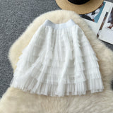 Hepburn Style Simple Solid Color Mesh Dress High Waist Tight Thin Design Careful Hot Girl Cake Skirt