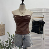Real-Action Self-Breasted Chest Pads Anti-Slip Pu Leather Tector Zipper Design-Scuffless Top 8072