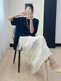 Heavy Industry Five-Layer Stracew Cake Skirt Set Thin Tight Waist Design Straight Half-Body Skirt Long Skirt