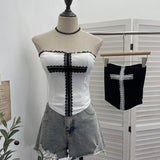 Real-Patting Lace Cross With Chest Cushion Anti-Slip Bar Bra Vest Girl Summer Babes Short-Term Open-Umbilling Top 1283