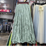 Myoism Folded Half-Dress Woman 2025 Spring And Summer New Big Swing Long Dress Simple Lazy Feeling 100 Folds Skirt