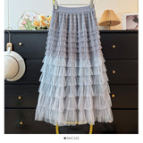 French Fairy Temperament Multi-Level Color Mesh Dress Half-Dress Woman Autumn 2025 High-Waist A-Layer Cake Skirt