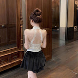 2025 Splicing Beauty Back Collar Hanging Neck Vest Female Summer Wave Point Repair Inside Sweet Hottie Sleeveless Outside To Put On Clothes