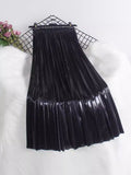 Metal Bright Reflective Skirt New Station High Waist Thin 100-Fold Skirt Mid-Long Half-Dress Woman