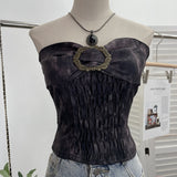 Old Style Retro Brae Waist-Dyed Wear Sexy Shoulder-Wrapped Sleeveless Top 8886