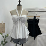 Real Shooting Pure Lust Wind Hanging Neck Tie With Chest Vest With Chest Skirt Swing Thin Wrapped Chest Sleeveless Top 9131