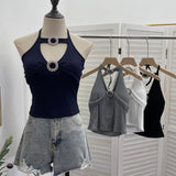 Real Shot With Chest Cushions Bare Back Hanging Neck Sling Vest With Hot Girls Hollow Short Sleeveless Top 1053