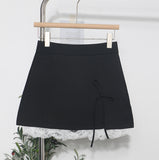 Real Shooting Lace Side Wave Half Dress Girl Summer Bow High Waist Thin Anti-Walking Light A Word Ass Short Skirt 6611