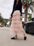 Net Yarn Skirt Mid-Length Women 2025 New Autumn And Winter Super Fairy Layer Cake Skirt White Long Skirt Over The Knee Dress