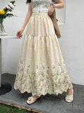 New Broken Flower Sweet Heavy Industry Embroidery Print Collection Waist Lanky High-Waist Fairy Skirt A-Word Half-Body Skirt