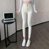 White Jeans Women 2025 Autumn And Winter With Velvet Height Waist Thin And Elastic Small Foot Pencil Pants Tide