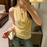 Lyselle Tiansi French Temperament Collar Sleeveless Hanging Neck Sling Vest Women 2025 New Chic Top