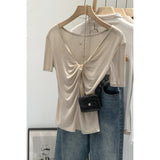 Lyselle Silk Wool Twisting V-Neck Short-Sleeved T-Shirt For Women Wear A New Beautiful Repair Bodysuit In Summer