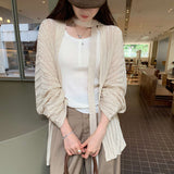 French Pure-Wisted Thin Hollow Long-Sleeved Knitted Cardigan Women 2025 Autumn New Small Mature Temperament Small Top