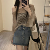Gradient Color Hollow Ice Cream Sunscreen Women Summer Loose Lazy Thin Air Conditioning Hood Design Sense Knitting Long Sleeve