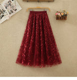 Heavy Industry Embroidery Net Yarn Half-Dress Woman Summer New High-Rise Thin Shiny Leaf Lint Leaf Embroidery A Letter Dress