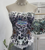 Real Shooting Babes Leopard Print Bump Color Lace Bow Tectored Brae With Chest Cushion Top 1580