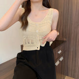 Empty-Sleeved Sling Vest Women 2025 Summer New Korean Version Of The Thin Outer Wear Knitted Open Shirt Top