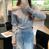 2026 Early Spring Gentle Wind Side-Slope Shoulder-Shaped Collar Wool Knitted Sweater Women Autumn And Winter On The Waist