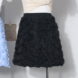 Three-Dimensional Rose Flower Half Skirt Fluffy Skirt Tight High Waist Thin A Short Skirt Woman 9099