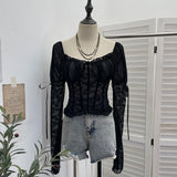 Real Shoot Hollow Perspective Lace Jersey Hot Girl Sexy Bump Color Mesh With Chest Cushion Long Sleeves Short Shoulder Top 9652