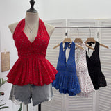 Real Shot Of Broken Flower Hanging Neck Strap Sling Sling Vest Hot Girl Low Breast With Chest Pad To Close The Waist-Lup Doll Shirt 9253