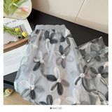 2025 New French Heavy-Bry Light Slative Three-Dimensional Flower Mesh Dress Women High-Waist A Word Loose Umbrella Skirt