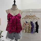 Real Shoot Hottie Sexy Night Club Heavy Bling Flash Shiny V Tie Sling Vest Sleeveless Top 3032