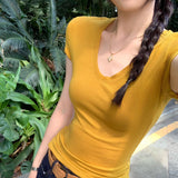 Lyselle Tian Silk Wool Fried Street Unique Beautiful V-Neck Short-Sleeved T-Shirt For Girls Summer This Year's Popular Explosive Top